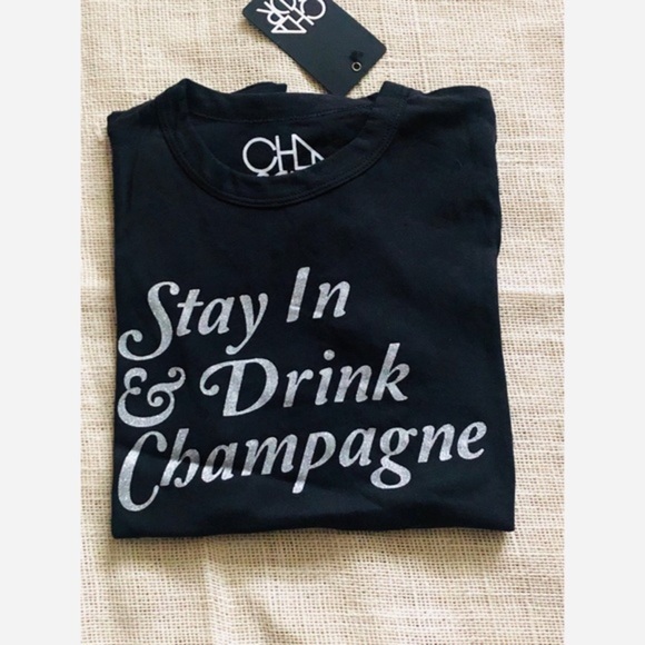 Chaser Stay In & Drink Champagne Graphic Tee Size Medium - Picture 2 of 6